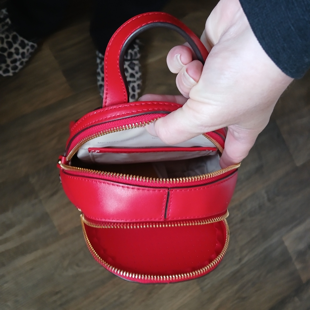 New Michael Kors Rhea Zip Mini Perforated Leather Backpack in Bright Red. - Picture 7 of 16